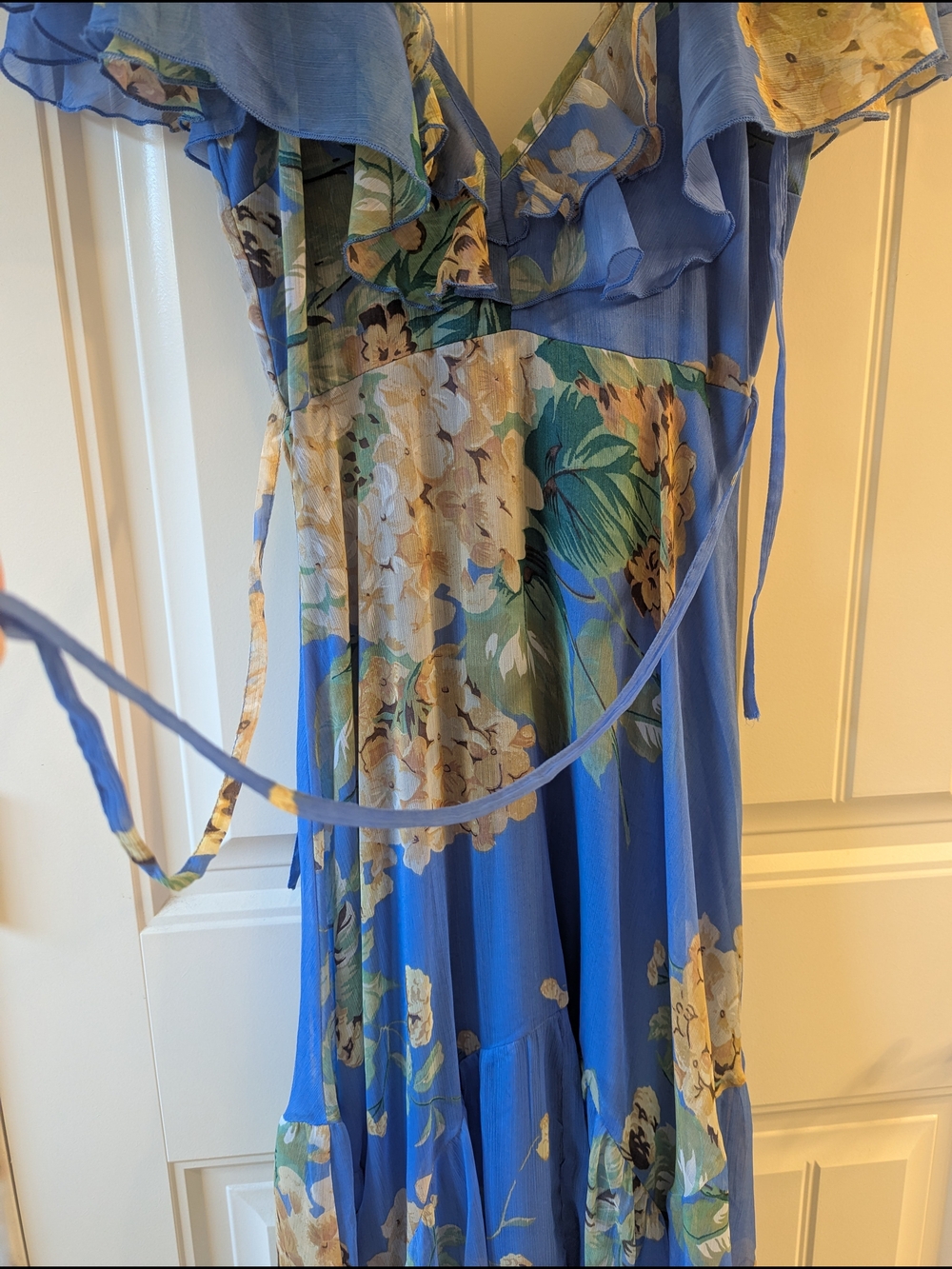 Floral Blue Ruffle Wrap Dress - Picture 2 of 4